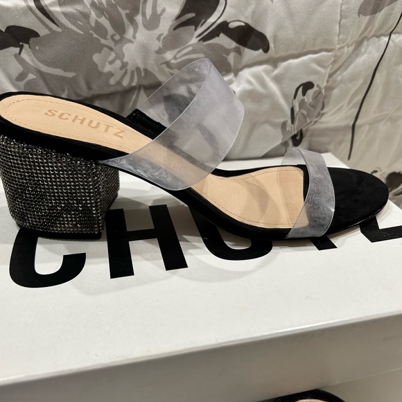 Schutz Block heel studded sandals Victoria Crystal NWT. New in box with dust bag - Picture 2 of 7
